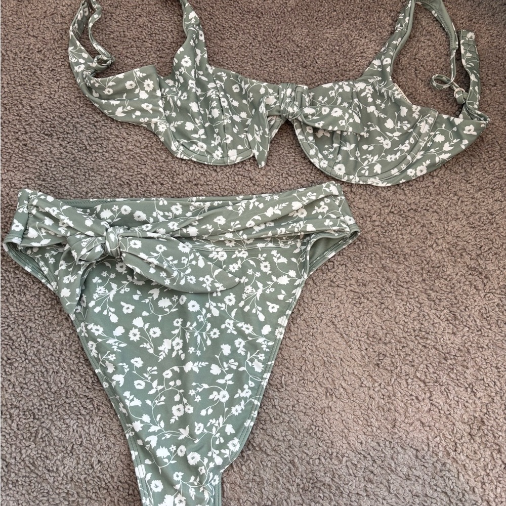 Abercrombie & Fitch Olive Green Floral Underwire Bikini Set